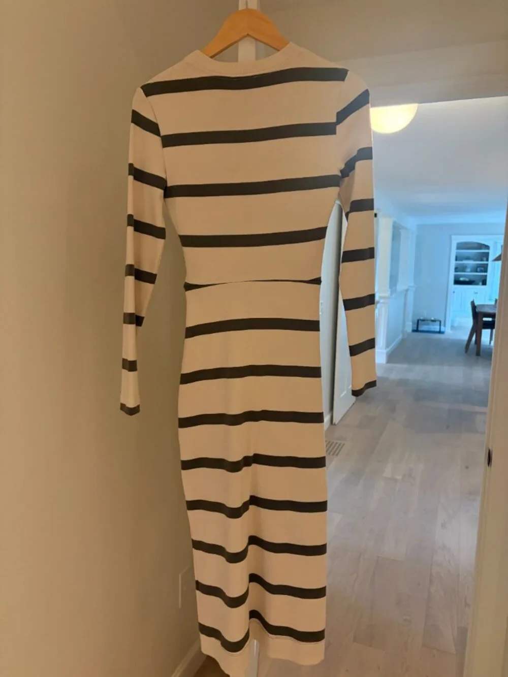 Tanya Taylor Cody Midi Dress in Cream/Fern Wide Stripe - Size XS